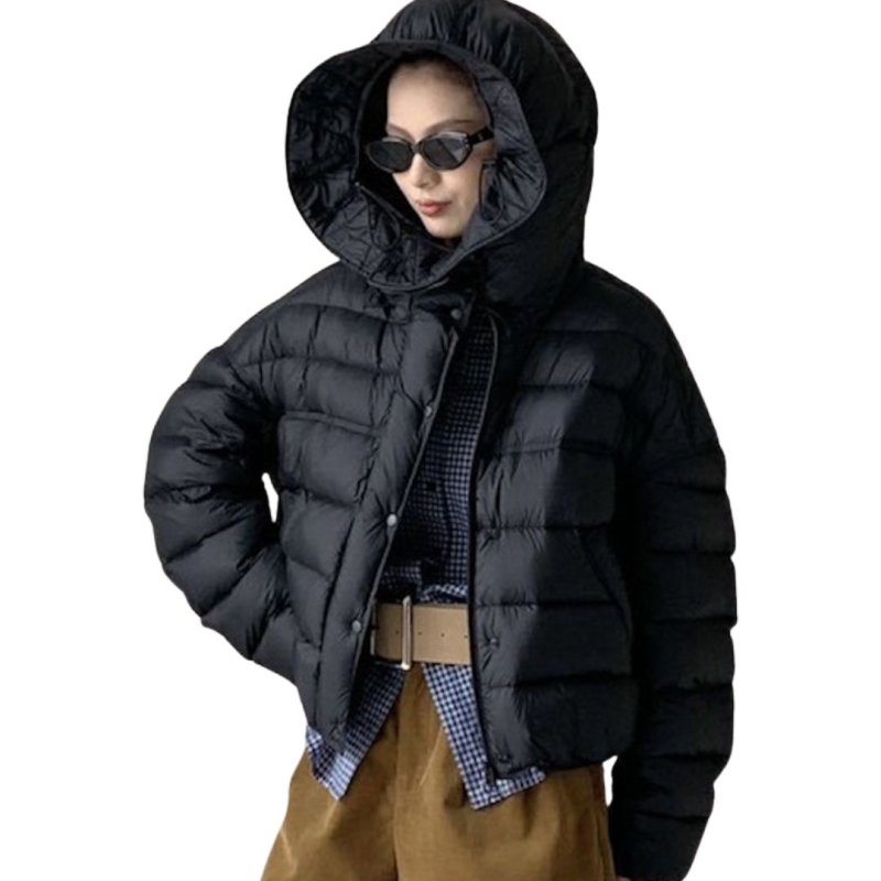 画像2: White duck down hooded puffer jacket with frill and puff sleeves coat  ホワイトダッグフリルフーディパフスリーブダウンジャケットコート (2)