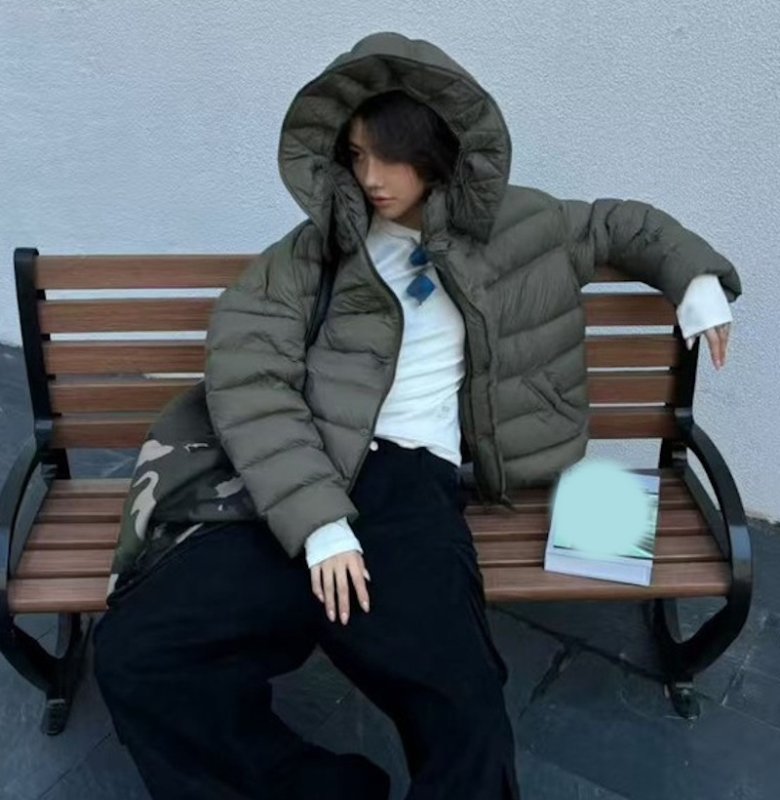 画像9: White duck down hooded puffer jacket with frill and puff sleeves coat  ホワイトダッグフリルフーディパフスリーブダウンジャケットコート (9)