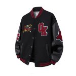 画像2: OK & Flower Embroidery jacket Jumper stadium jacket ユニセックス 男女兼用 刺繍OK&フラワー スタジャン ジャケット MA1 ブルゾン  (2)