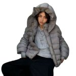 画像1: White duck down hooded puffer jacket with frill and puff sleeves coat  ホワイトダッグフリルフーディパフスリーブダウンジャケットコート (1)
