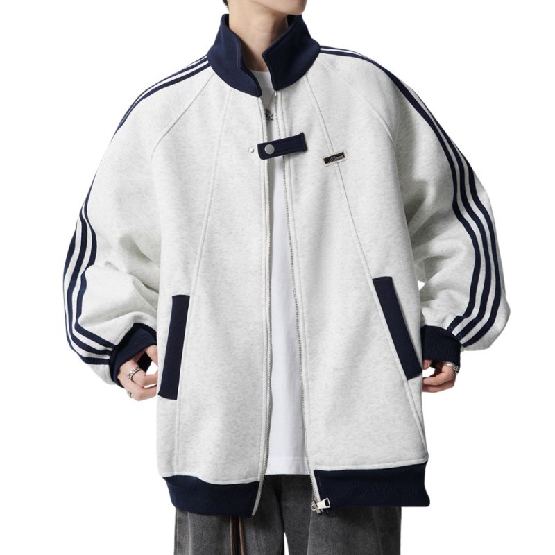 画像1: 3-line baseball sweatshirt jacket stadium jacket ユニセックス 男女兼用 3ラインベースボールスウェットジャケット スタジャン ブルゾン  (1)