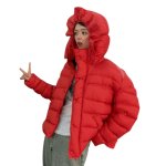 画像10: White duck down hooded puffer jacket with frill and puff sleeves coat  ホワイトダッグフリルフーディパフスリーブダウンジャケットコート (10)