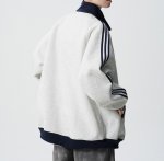 画像3: 3-line baseball sweatshirt jacket stadium jacket ユニセックス 男女兼用 3ラインベースボールスウェットジャケット スタジャン ブルゾン  (3)