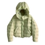 画像11: White duck down hooded puffer jacket with frill and puff sleeves coat  ホワイトダッグフリルフーディパフスリーブダウンジャケットコート (11)