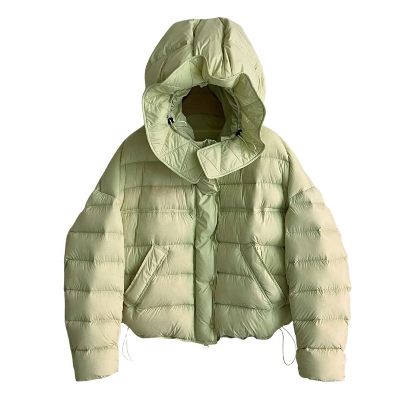 画像11: White duck down hooded puffer jacket with frill and puff sleeves coat  ホワイトダッグフリルフーディパフスリーブダウンジャケットコート (11)