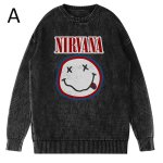 画像2: Unisex Nirvana Wash Retro Crew Neck Cotton Blend Sweater  ニルヴァーナバンドフォト&グラフィックヴィンテージスタイルプリント セーターニットトレーナー ユニセックス 男女兼用  (2)