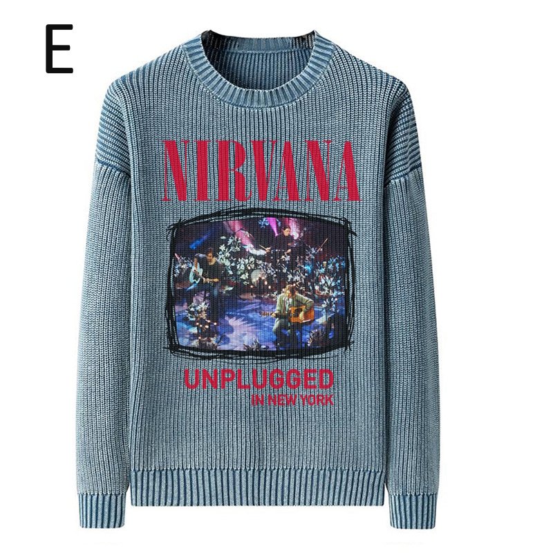 画像6: Unisex Nirvana Wash Retro Crew Neck Cotton Blend Sweater  ニルヴァーナバンドフォト&グラフィックヴィンテージスタイルプリント セーターニットトレーナー ユニセックス 男女兼用  (6)