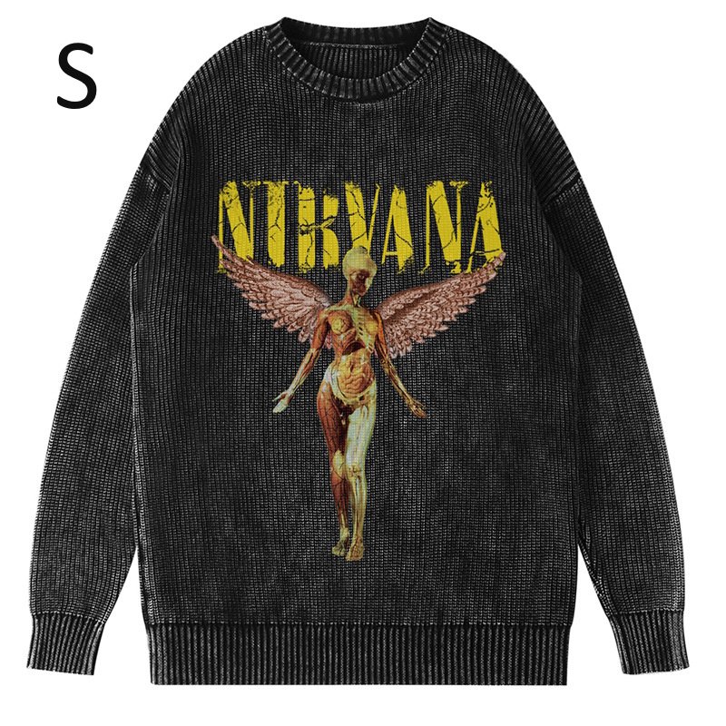 画像21: Unisex Nirvana Wash Retro Crew Neck Cotton Blend Sweater  ニルヴァーナバンドフォト&グラフィックヴィンテージスタイルプリント セーターニットトレーナー ユニセックス 男女兼用  (21)