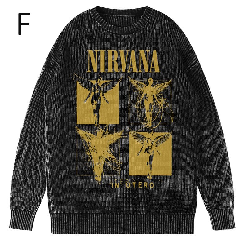 画像7: Unisex Nirvana Wash Retro Crew Neck Cotton Blend Sweater  ニルヴァーナバンドフォト&グラフィックヴィンテージスタイルプリント セーターニットトレーナー ユニセックス 男女兼用  (7)