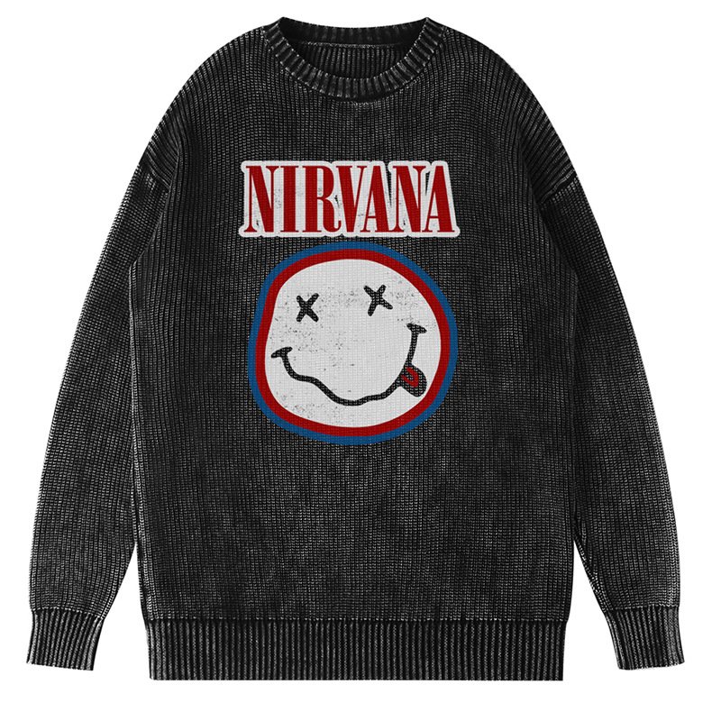 画像1: Unisex Nirvana Wash Retro Crew Neck Cotton Blend Sweater  ニルヴァーナバンドフォト&グラフィックヴィンテージスタイルプリント セーターニットトレーナー ユニセックス 男女兼用  (1)