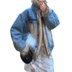 画像4: Damaged wash denim ring buckle quilted jacket coat ダメージウォッシュデニムリングバオファーキルティングジャケットコート (4)