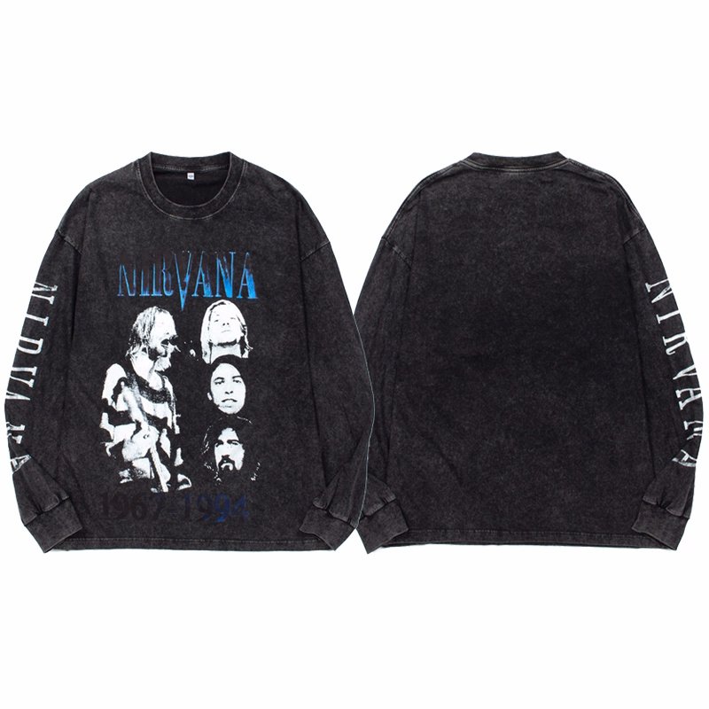 画像3: unisex Nirvana photo print long-sleeved T-shirt  ユニセックスニルヴァーナフォトプリントヴィンテージスタイル 長袖ラウンドネック Tシャツ  バンドT (3)