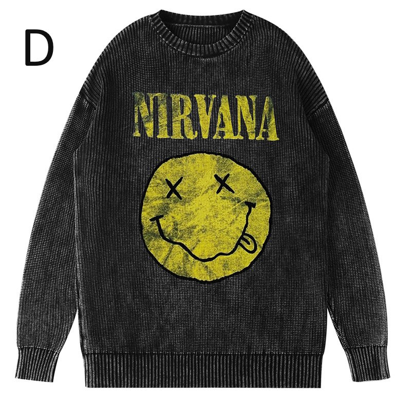 画像5: Unisex Nirvana Wash Retro Crew Neck Cotton Blend Sweater  ニルヴァーナバンドフォト&グラフィックヴィンテージスタイルプリント セーターニットトレーナー ユニセックス 男女兼用  (5)