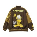 画像1: Garfield embroidered baseball uniformbaseball jacket stadium jacket   blouson  ユニセックス 男女兼用ガーフィールド刺繍スタジアムジャンパー スタジャン MA-1 ボンバー ジャケット ブルゾン (1)