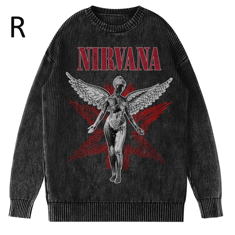 画像20: Unisex Nirvana Wash Retro Crew Neck Cotton Blend Sweater  ニルヴァーナバンドフォト&グラフィックヴィンテージスタイルプリント セーターニットトレーナー ユニセックス 男女兼用  (20)