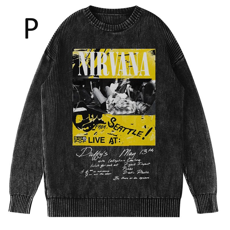 画像18: Unisex Nirvana Wash Retro Crew Neck Cotton Blend Sweater  ニルヴァーナバンドフォト&グラフィックヴィンテージスタイルプリント セーターニットトレーナー ユニセックス 男女兼用  (18)