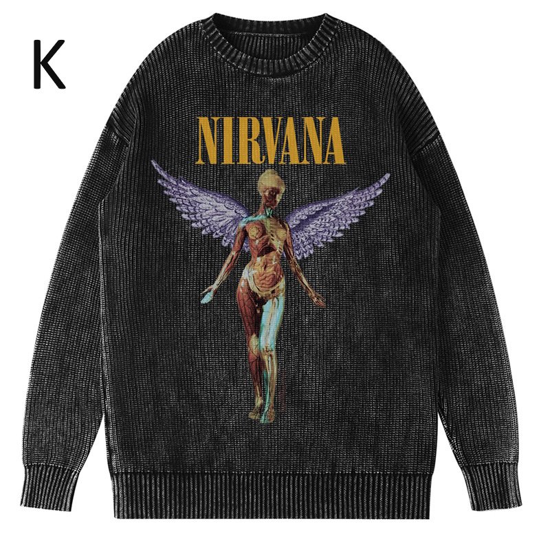 画像12: Unisex Nirvana Wash Retro Crew Neck Cotton Blend Sweater  ニルヴァーナバンドフォト&グラフィックヴィンテージスタイルプリント セーターニットトレーナー ユニセックス 男女兼用  (12)