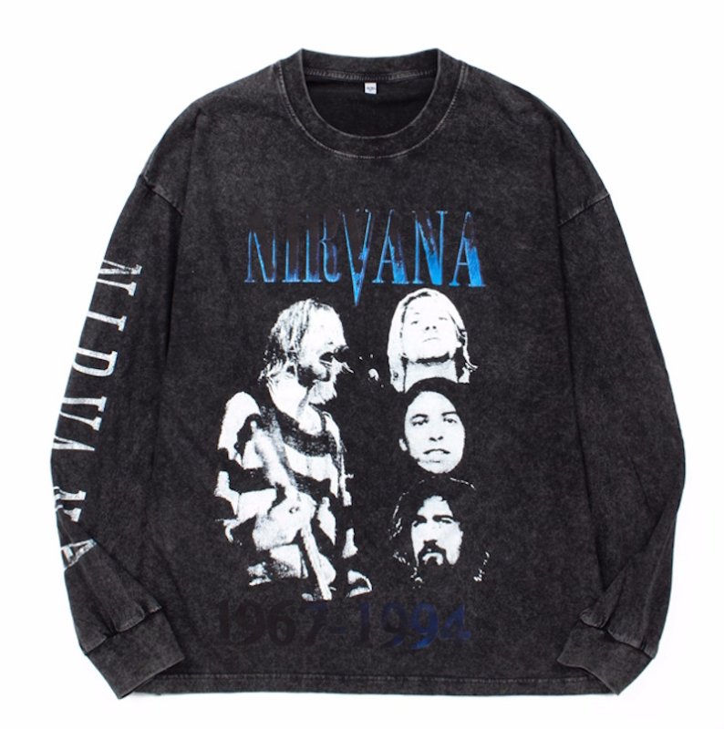 画像1: unisex Nirvana photo print long-sleeved T-shirt  ユニセックスニルヴァーナフォトプリントヴィンテージスタイル 長袖ラウンドネック Tシャツ  バンドT (1)