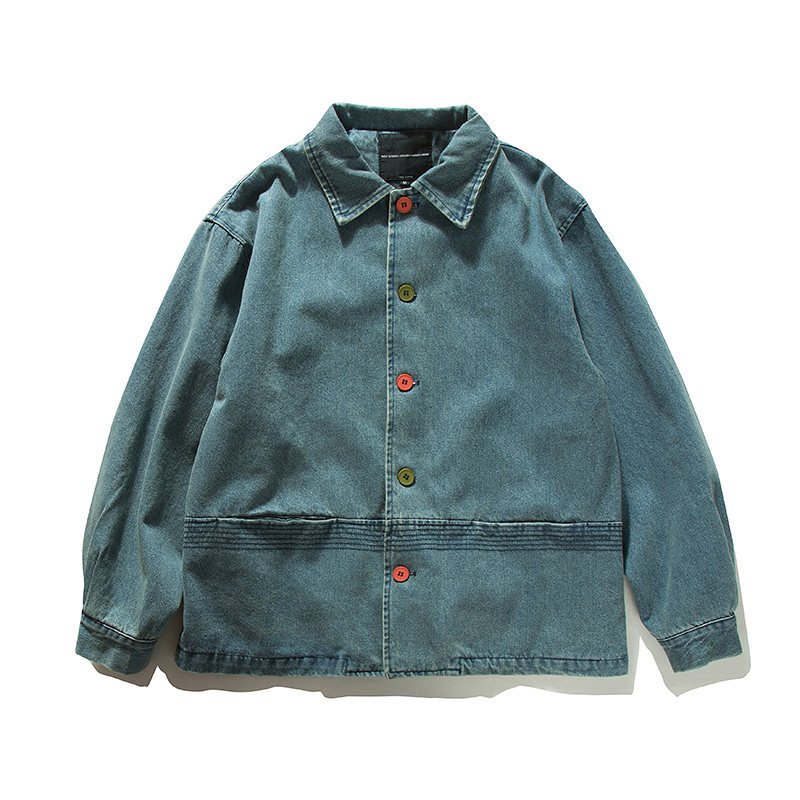 画像3: Color button denim jacket workwear  ユニセックス 男女兼用カラーボタンポイントデニムジャケットGジャン コート (3)