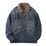 画像1: Heavyweight lamb's wool thick workwear denim cotton jacket Jumper  ユニセックス 男女兼用ヘビーウェイトデニムジャケットGジャン ブルゾン  (1)