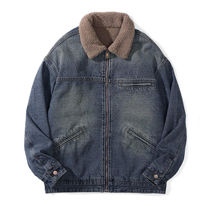 画像1: Heavyweight lamb's wool thick workwear denim cotton jacket Jumper  ユニセックス 男女兼用ヘビーウェイトデニムジャケットGジャン ブルゾン  (1)