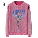 画像3: Unisex Nirvana Wash Retro Crew Neck Cotton Blend Sweater  ニルヴァーナバンドフォト&グラフィックヴィンテージスタイルプリント セーターニットトレーナー ユニセックス 男女兼用  (3)
