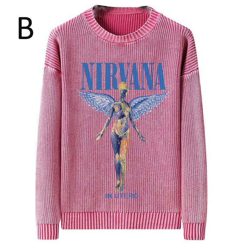 画像3: Unisex Nirvana Wash Retro Crew Neck Cotton Blend Sweater  ニルヴァーナバンドフォト&グラフィックヴィンテージスタイルプリント セーターニットトレーナー ユニセックス 男女兼用  (3)