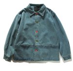 画像1: Color button denim jacket workwear  ユニセックス 男女兼用カラーボタンポイントデニムジャケットGジャン コート (1)