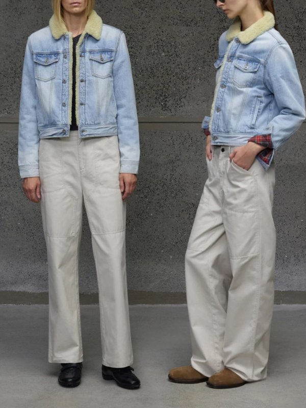 画像4: Lambswool collar and quilted lining check pattern Denim G-jacket ラムス襟&裏キルティングチェック柄 デニムGジャンジャケットコート (4)