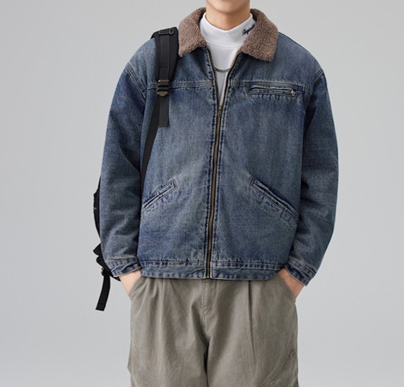 画像7: Heavyweight lamb's wool thick workwear denim cotton jacket Jumper  ユニセックス 男女兼用ヘビーウェイトデニムジャケットGジャン ブルゾン  (7)