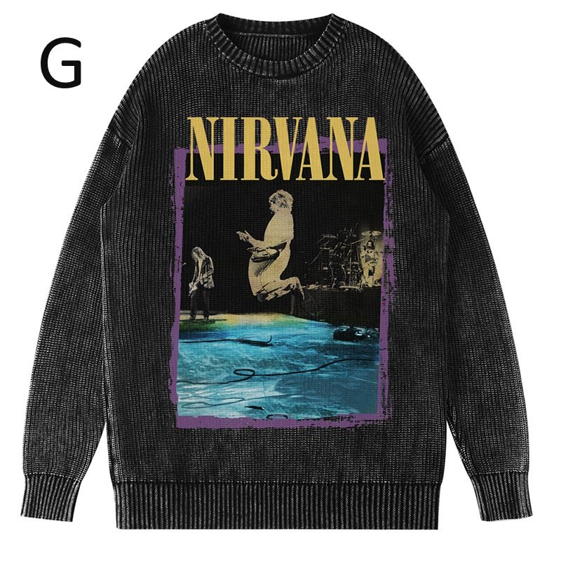 画像8: Unisex Nirvana Wash Retro Crew Neck Cotton Blend Sweater  ニルヴァーナバンドフォト&グラフィックヴィンテージスタイルプリント セーターニットトレーナー ユニセックス 男女兼用  (8)