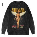 画像10: Unisex Nirvana Wash Retro Crew Neck Cotton Blend Sweater  ニルヴァーナバンドフォト&グラフィックヴィンテージスタイルプリント セーターニットトレーナー ユニセックス 男女兼用  (10)