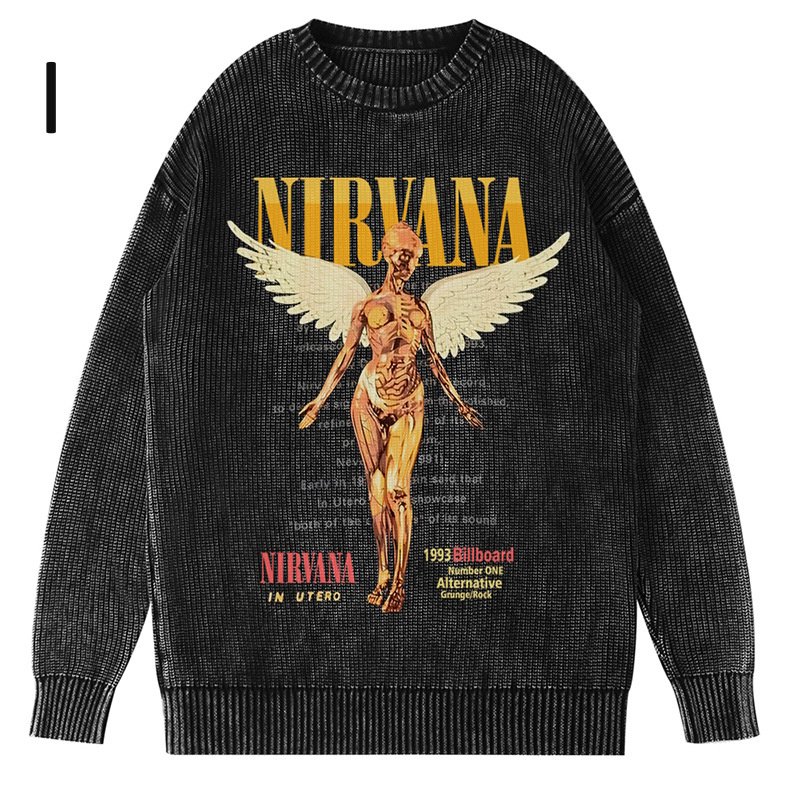 画像10: Unisex Nirvana Wash Retro Crew Neck Cotton Blend Sweater  ニルヴァーナバンドフォト&グラフィックヴィンテージスタイルプリント セーターニットトレーナー ユニセックス 男女兼用  (10)