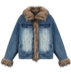 画像1: Damaged wash denim ring buckle quilted jacket coat ダメージウォッシュデニムリングバオファーキルティングジャケットコート (1)