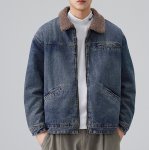 画像4: Heavyweight lamb's wool thick workwear denim cotton jacket Jumper  ユニセックス 男女兼用ヘビーウェイトデニムジャケットGジャン ブルゾン  (4)