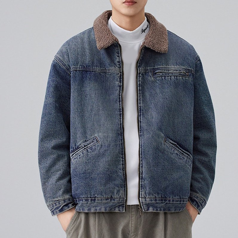 画像4: Heavyweight lamb's wool thick workwear denim cotton jacket Jumper  ユニセックス 男女兼用ヘビーウェイトデニムジャケットGジャン ブルゾン  (4)
