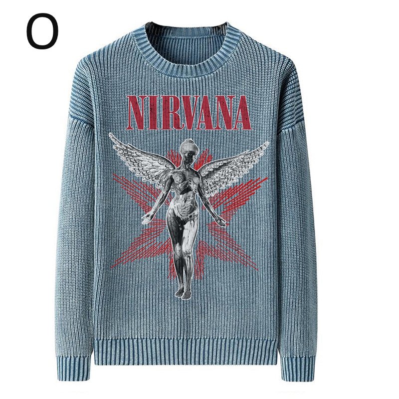画像17: Unisex Nirvana Wash Retro Crew Neck Cotton Blend Sweater  ニルヴァーナバンドフォト&グラフィックヴィンテージスタイルプリント セーターニットトレーナー ユニセックス 男女兼用  (17)