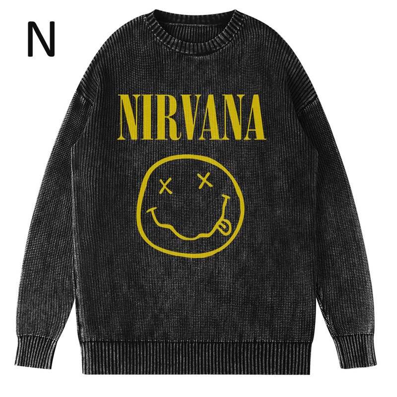 画像16: Unisex Nirvana Wash Retro Crew Neck Cotton Blend Sweater  ニルヴァーナバンドフォト&グラフィックヴィンテージスタイルプリント セーターニットトレーナー ユニセックス 男女兼用  (16)