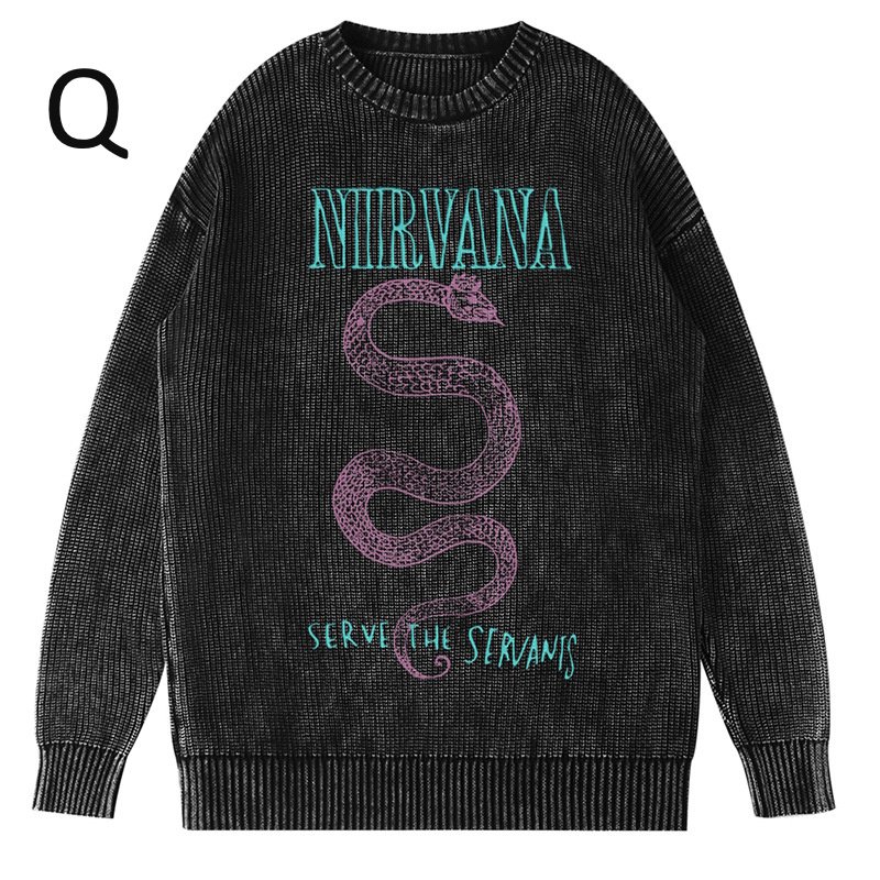 画像19: Unisex Nirvana Wash Retro Crew Neck Cotton Blend Sweater  ニルヴァーナバンドフォト&グラフィックヴィンテージスタイルプリント セーターニットトレーナー ユニセックス 男女兼用  (19)