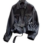 画像5: Waist belt leather jacket coat ウエストベルトレザージャケットコート (5)