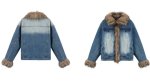 画像3: Damaged wash denim ring buckle quilted jacket coat ダメージウォッシュデニムリングバオファーキルティングジャケットコート (3)