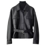 画像6: Waist belt leather jacket coat ウエストベルトレザージャケットコート (6)