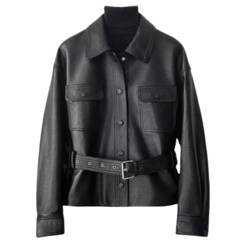 画像6: Waist belt leather jacket coat ウエストベルトレザージャケットコート (6)