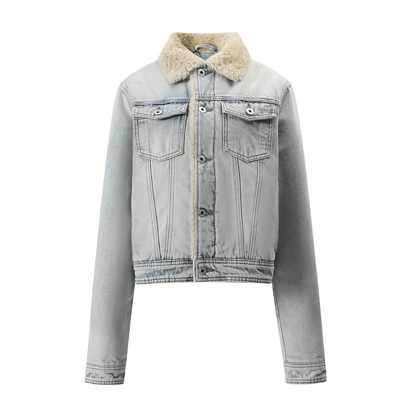 画像8: Lambswool collar and quilted lining check pattern Denim G-jacket ラムス襟&裏キルティングチェック柄 デニムGジャンジャケットコート (8)