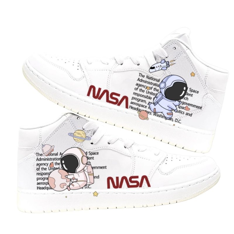 画像2: NASA x Astronaut Lace-up Sneakers  ユニセックス男女兼用NASAナサ×宇宙飛行士ハイトップハイカットレザースニーカー レースアップ スニーカー (2)
