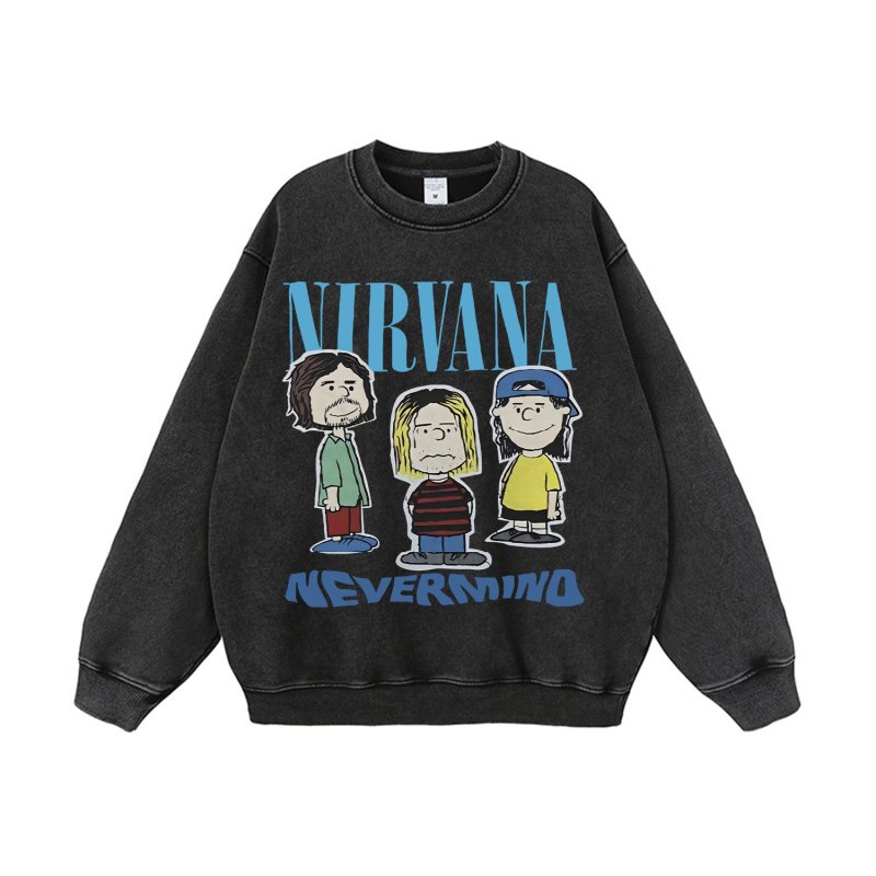 画像1: Unisex  Nirvana x Snoopy joint vintage style Print Sweat Long sleeves Shirts  ニルヴァーナ ×スヌーピー ヴィンテージスタイル プリント 長袖 ラウンドネック スウェット トレーナー  バンドT (1)