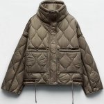 画像8: Stand collar quilted down jacket coat スタンドカラーキルティングダウンジャケットコート (8)