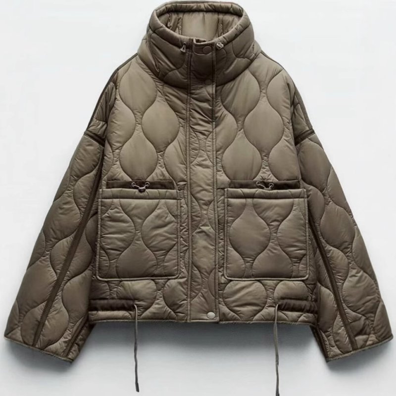 画像8: Stand collar quilted down jacket coat スタンドカラーキルティングダウンジャケットコート (8)