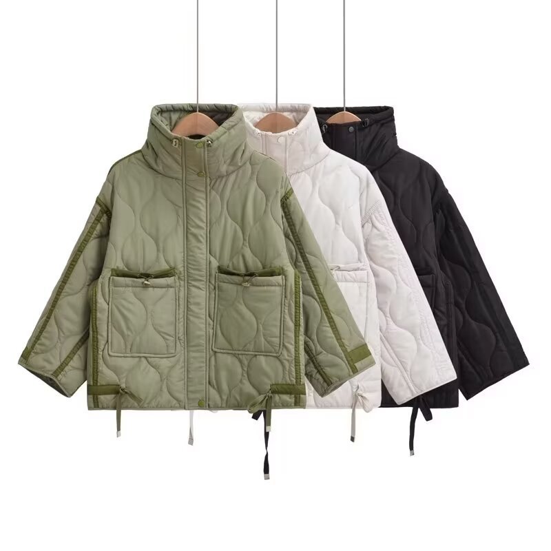 画像10: Stand collar quilted down jacket coat スタンドカラーキルティングダウンジャケットコート (10)