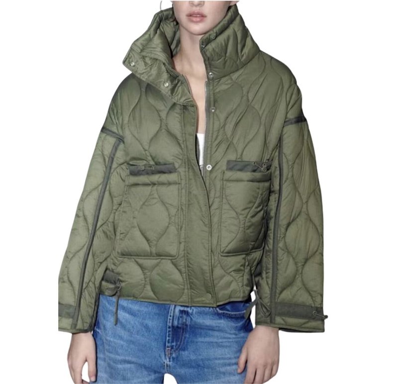 画像1: Stand collar quilted down jacket coat スタンドカラーキルティングダウンジャケットコート (1)